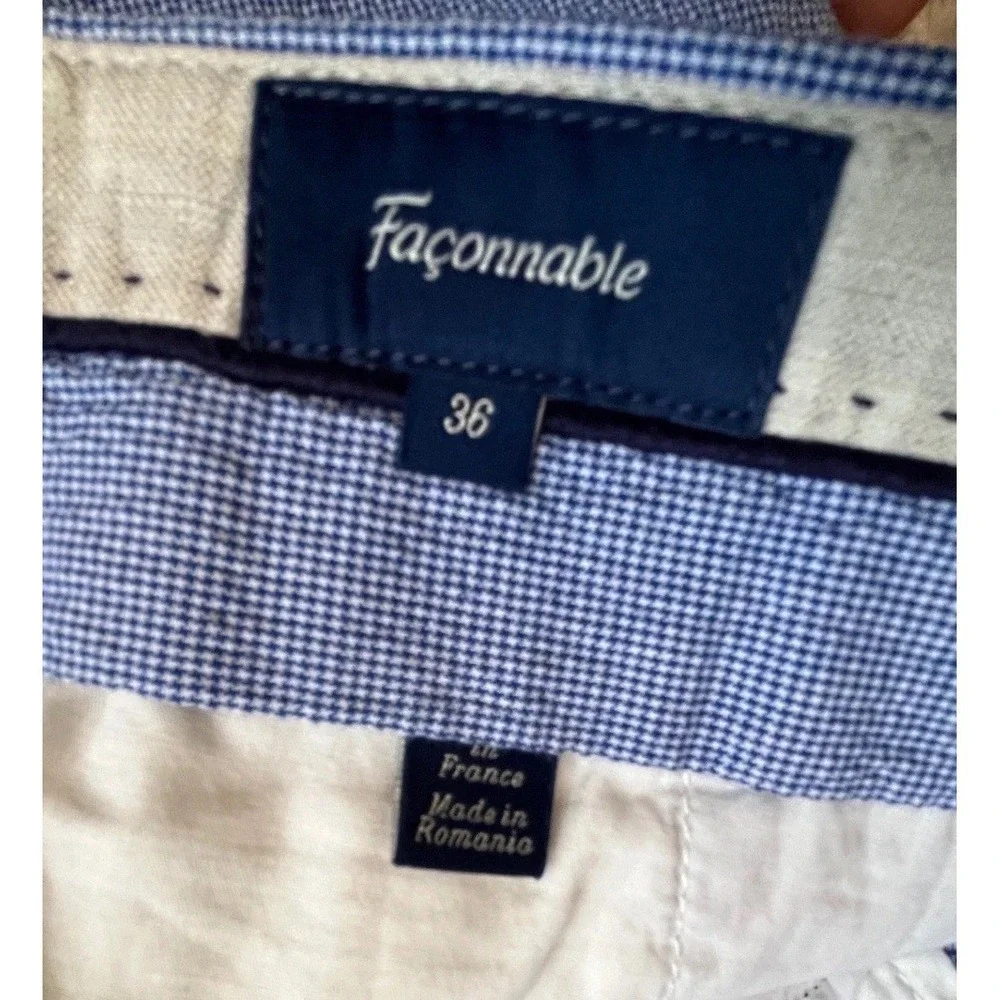 Faconnable Matelot Mens 36 Seersucker Pants Blue White Textured Cotton Trousers